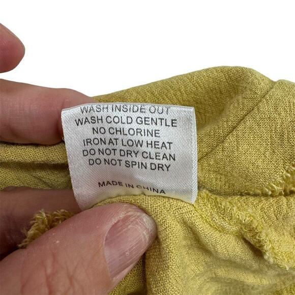 ShopTheMint Women M Yellow Boho Smocked Short Sleeve Linen Blouse Fall Layering - Picture 7 of 9